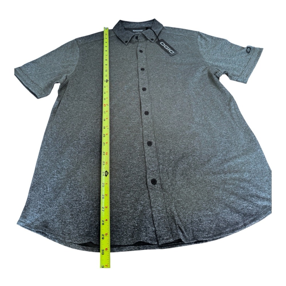 OGIO OG141 Gravitate Men's Large Heather Gray Full Button Short Sleeve Polo NWT - Picture 2 of 9